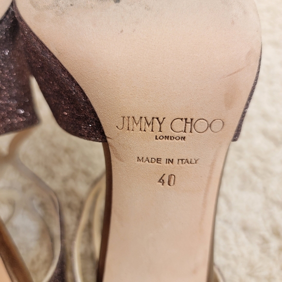 Jimmy Choo Bronze Paloma Lang 110 Glitter Sandals Size 10 - Picture 11 of 15